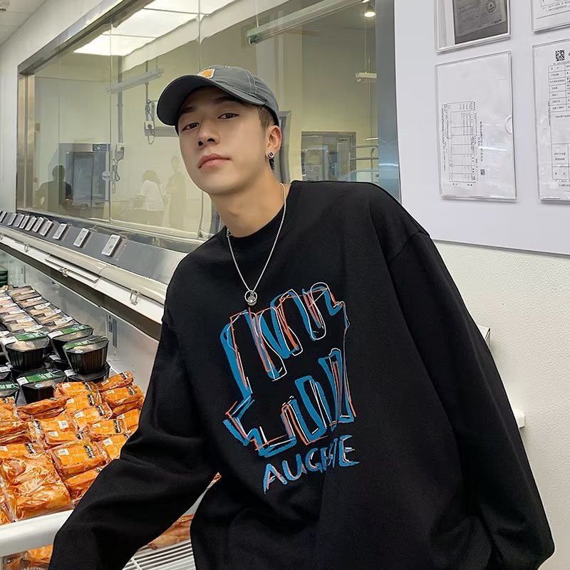 Áo Thun Tay Dài Dáng Rộng In Chữ Phong Cách Hip Hop Đường Phố Hàn Quốc Thời Trang Cho Nam Cỡ M-5XL