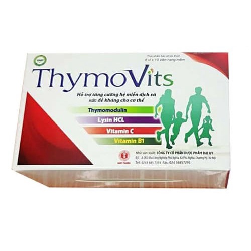THYMOVITS - tăng cường hệ miễn dịch hộp 60 viên nang mềm - vitamin c - lysin hcl - vitamin b1 - thymomodulin
