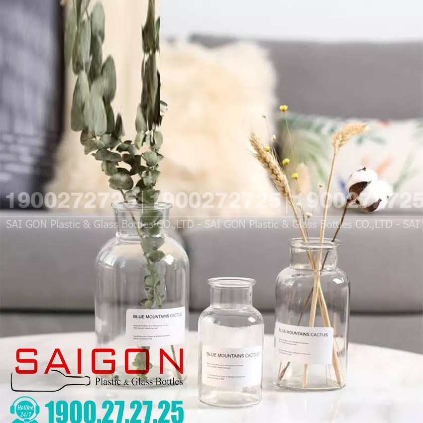 Bình Hoa Thủy Tinh Tròn Miệng To Phong Cách Cổ điển | Tùy Chọn Dung Tích