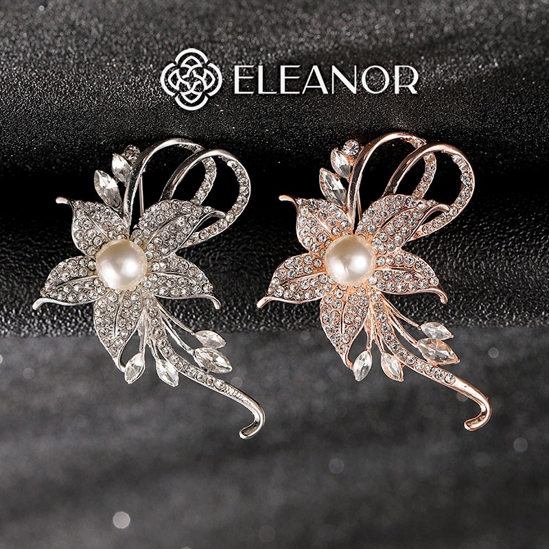 Ghim cài áo nữ Eleanor Accessories đính đá hình hoa ngọc trai nhân tạo phụ kiện thời trang 4837