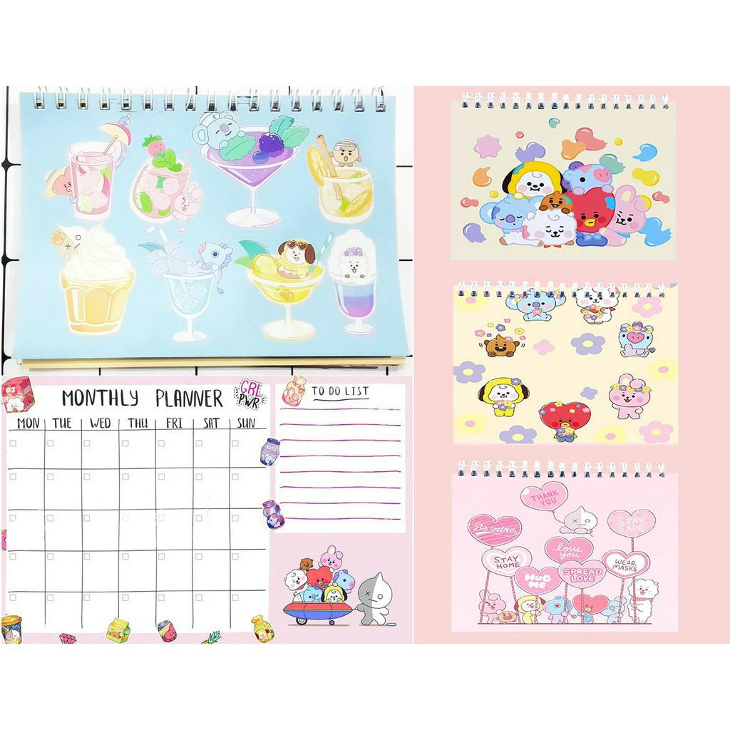 Sổ kế hoạch tháng bangtan army hoạt hình MPI2 Monthly Planner 12 trang