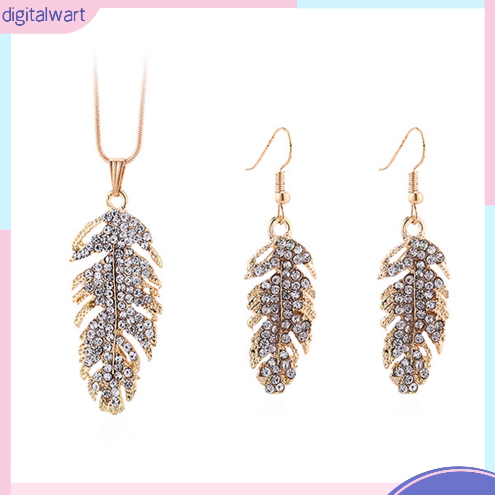 Bộ Dây Chuyền + Bông Tai Dáng Dài Hình Chiếc Lá Đính Đá Thời Trang Cho Nữ