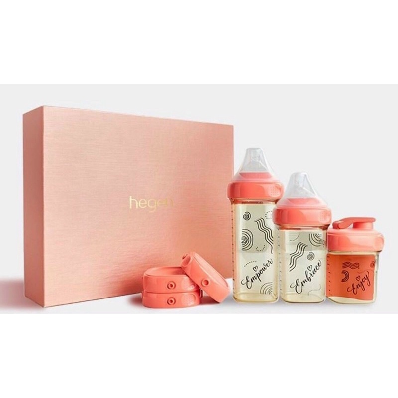 Bộ quà tặng Hegen Triple E Collection (Gồm 1 bình uống nước 150ml + 1 bình sữa 240ml + 1 bình sữa 330ml + 3 nắp đậy)