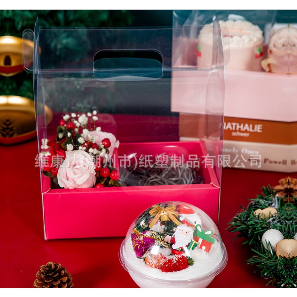 1 cái hộp mica đựng bánh, hoa và quà
