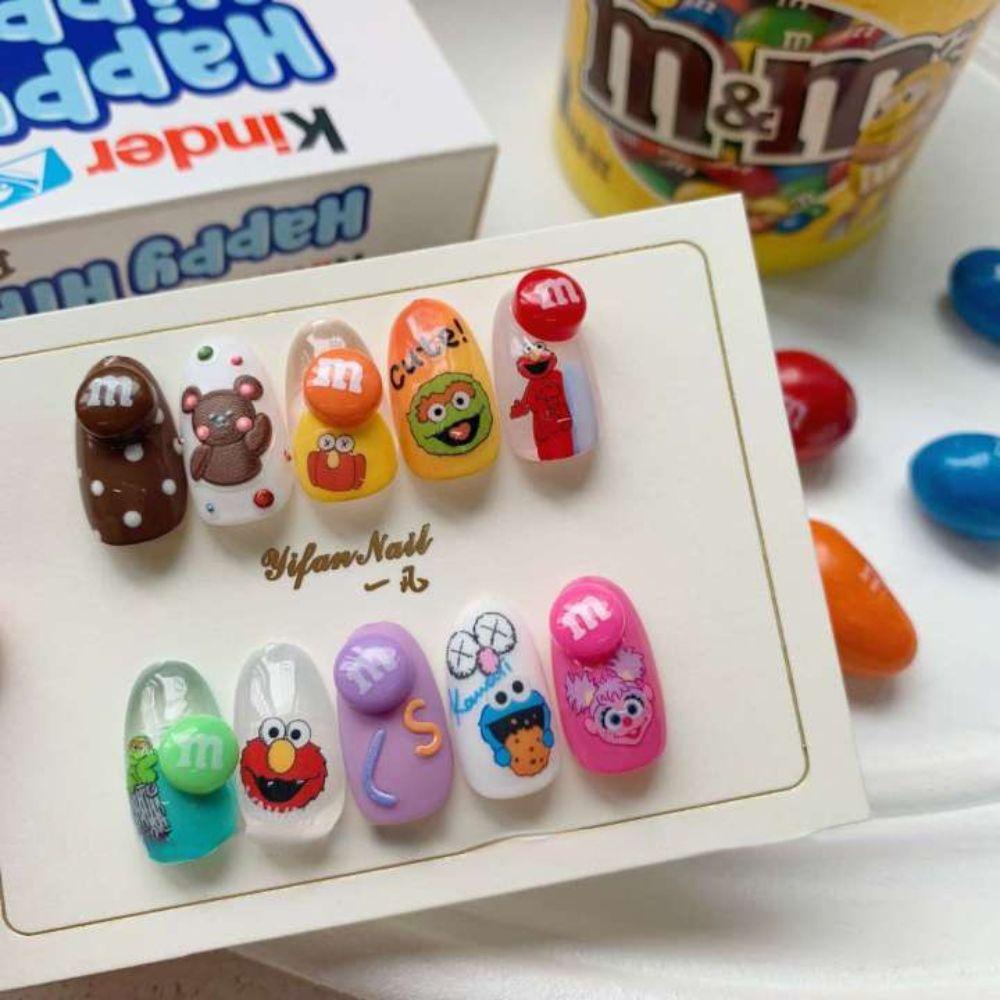 OCEANMAP Miếng Dán Dập Nổi Họa Tiết Hoạt Hình Nhật Bản Trang Trí Móng Tay 5D