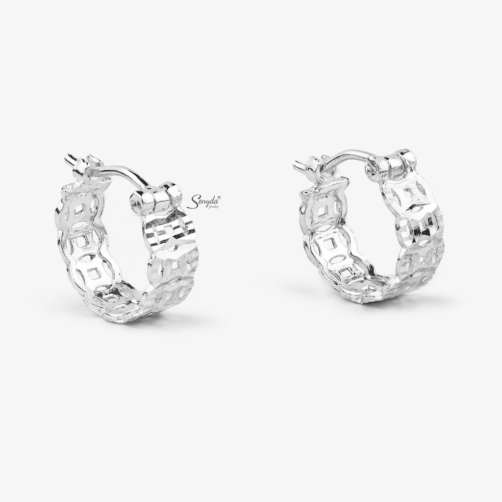 Bông tai nữ trang sức BẠC 925 SENYDA đồng tiền khoen BT079