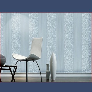 1 cuộn dài 5m ngang 53cm giấy dán tường màu xanh dương có keo sẵn, họa tiết nổi 3D
