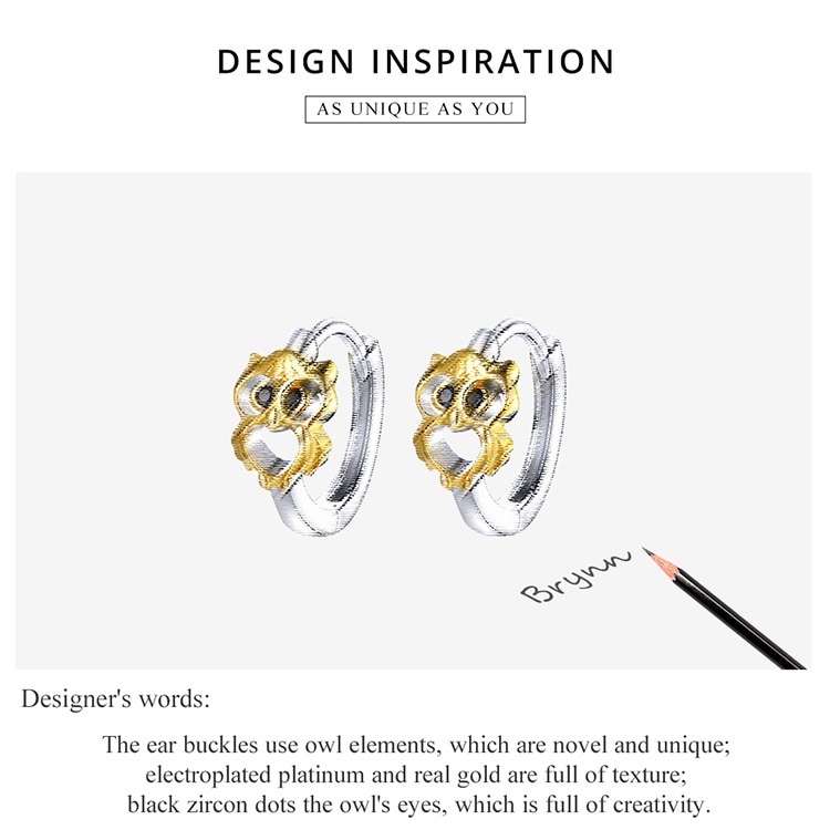 Đôi bông tai BAMOER BSE505 mặt màu vàng hình chim cú mắt đen thời trang cổ điển dành cho nữ