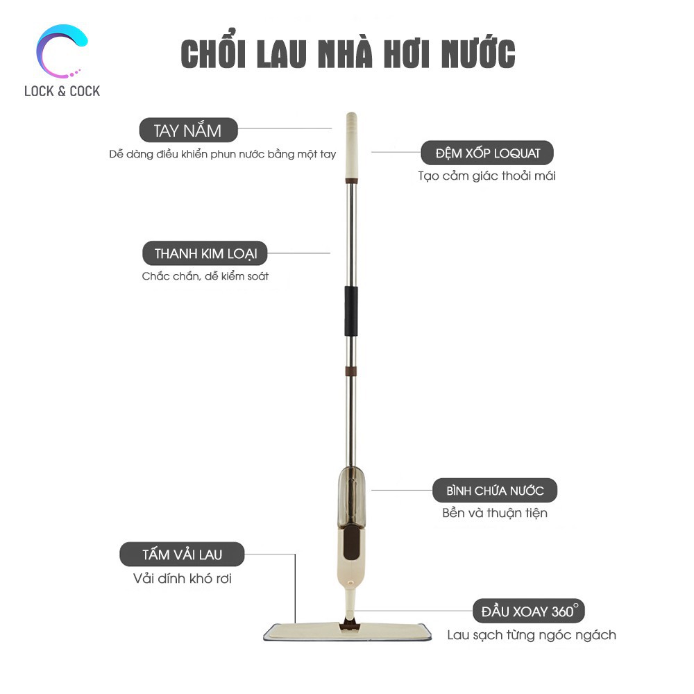 [Rẻ Vô Địch] Cây lau nhà lau sàn nhà thông minh - xoay 360 độ phun nước dạng sương lau siêu sạch