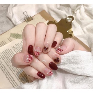 Nailbox móng up design đơn giản tone nâu phối đá