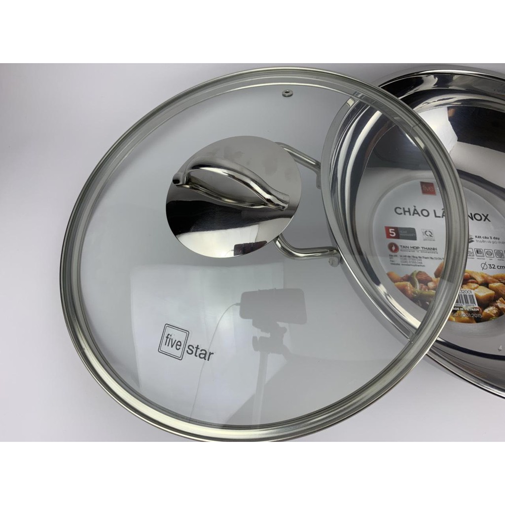 Chảo lẩu xào sâu lòng Fivestar Standard inox 430 bếp từ 3 đáy 32cm.Tặng 1 vá canh inox