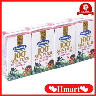 Hộp sữa tươi hương dâu vinamilk 100% sữa tươi 110ml