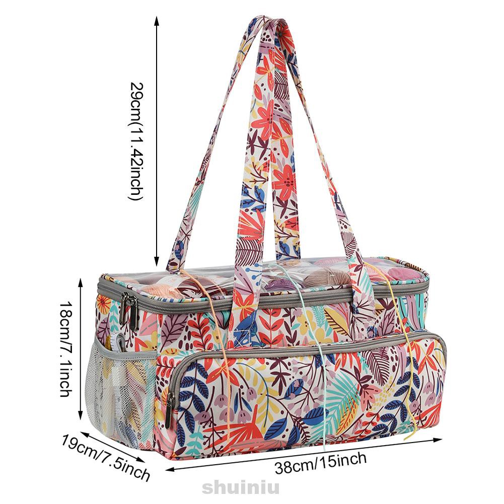 Dustproof Oxford Cloth With Handle Floral Printed Large Capacity Portable Zipper Closure Crochet Hooks Yarn Storage Bag