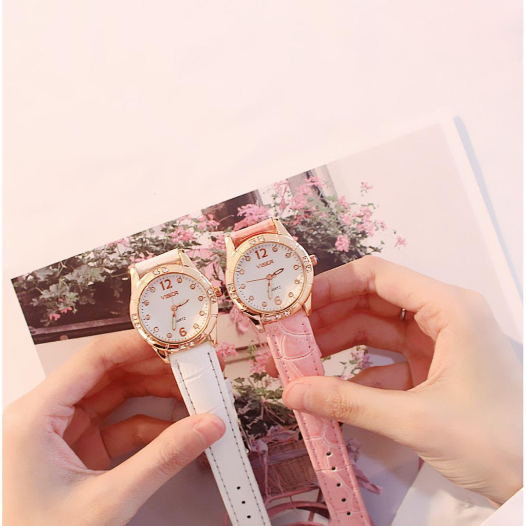 [Mã FAMAYFA2 giảm 10K đơn 50K] DHD222 ĐỒNG HỒ NỮ DÂY DA VISER Q9 MẶT ĐÍNH NGỌC CỰC ĐẸP THỜI TRANG