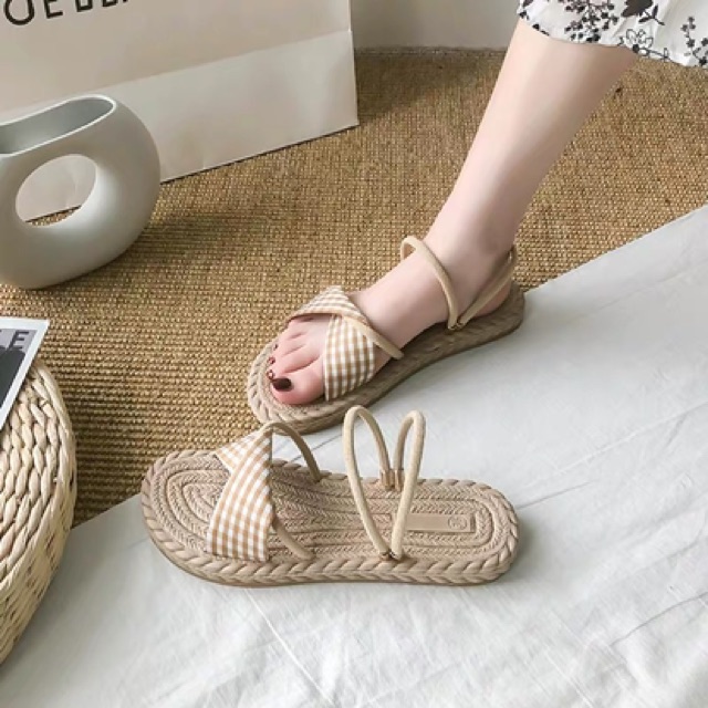 giày sandal kẻ đi 2 kiểu thời trang nữ
