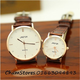 Đồng hồ đôi nam, nữ jaefor dây da
