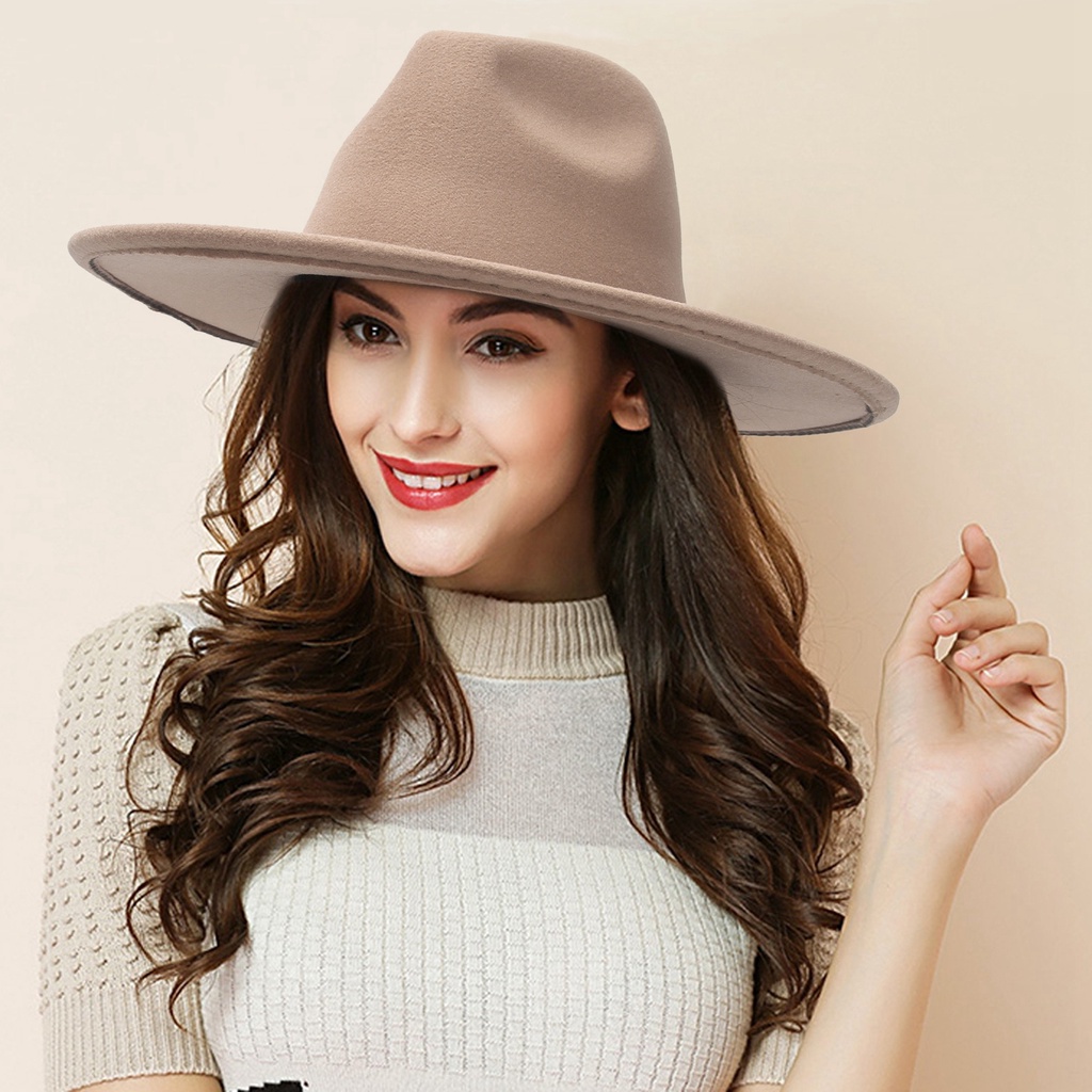 Mũ fedora rộng vành 9.5cm màu trơn phối dây phong cách jazz Anh quốc cổ điển cho nam và nữ