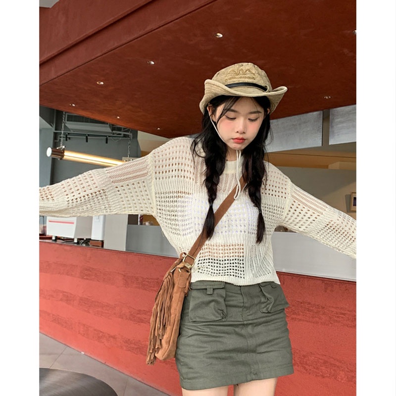 Áo Len Lưới Tay Dài Chống Nắng Thời Trang Cho Nữ