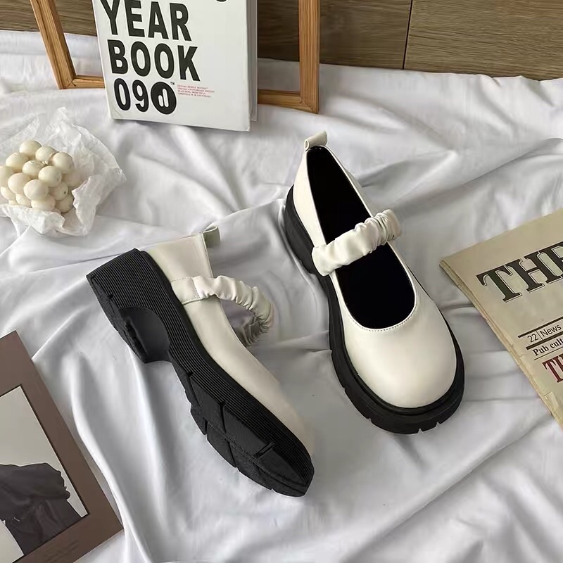 Giày búp bê lôlita quai chun nữ da mềm độn đế cao cấp