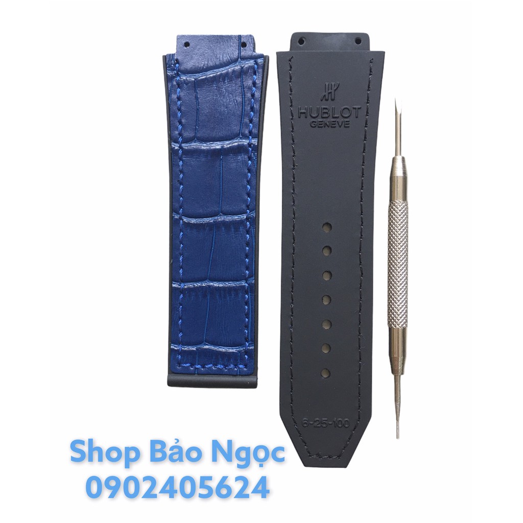 GIÁ ĐỘC NHẤT Dây đồng hồ cao cấp Hublot nam size 42 - lót da vân cá sấu đen size  19 x 25 x 22mm