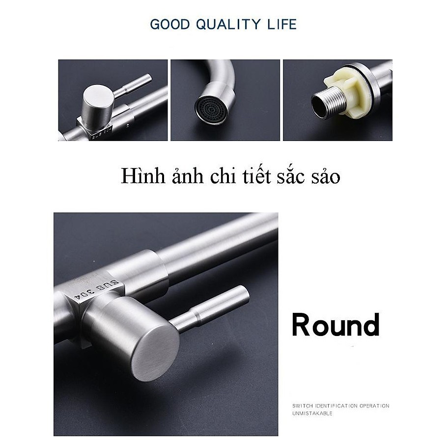 Vòi rửa bát, chén (chỉ lạnh) INOX SUS 304, loại xước mờ cao cấp không gỉ, chống bám bẩn