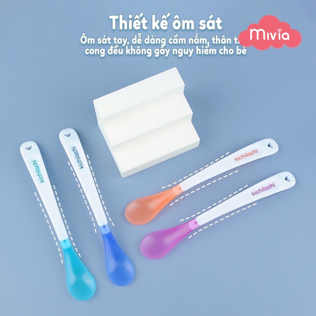 Thìa ăn dặm báo nóng Silicon, thìa báo nhiệt Nhật Kichilachi, cảm ứng nhiệt độ