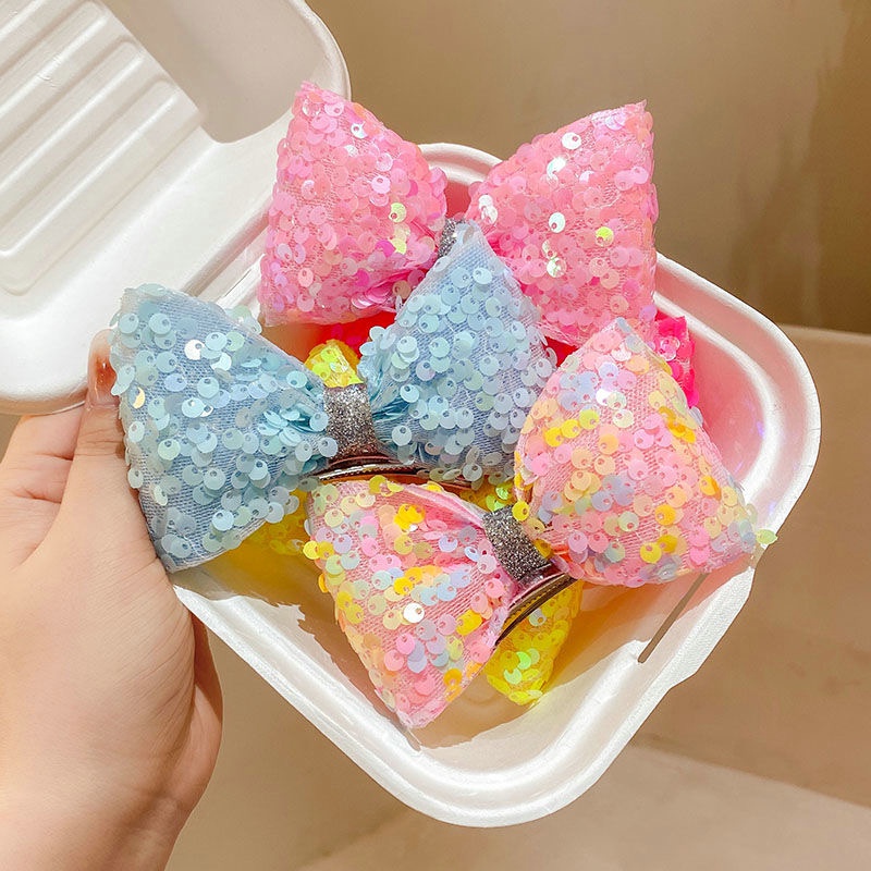 Kẹp Tóc Hình Nơ Đính Kim Sa Nhiều Màu Sắc Thời Trang Cho Bé Gái