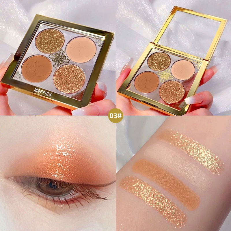 Bảng Phấn Mắt Bốn Màu Sắc Tông Lì/Hiệu Ứng Ngọc Trai Siêu Nhỏ Trang Điểm Xinh Xắn 4 Màu Tùy Chọn Cho Nữ