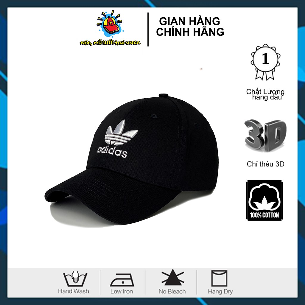 Nón kết lưỡi trai Mũ Adidas đen logo thêu trắng dành cho nam nữ Free size - Full hộp