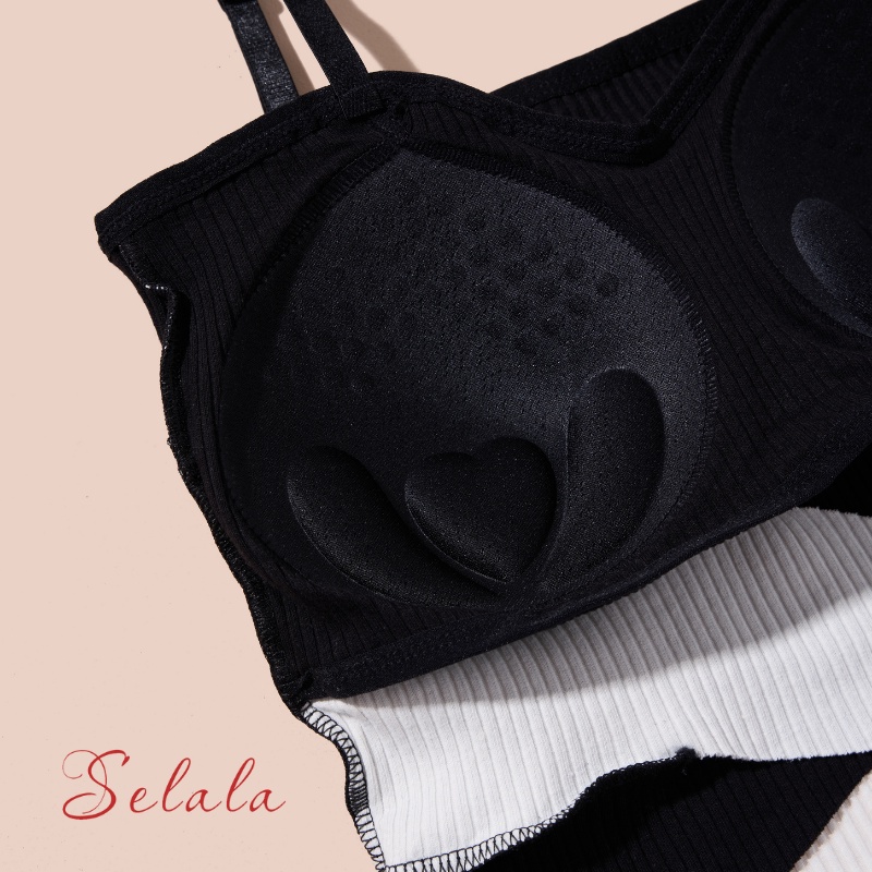 Áo 2 Dây Selala Gân Tăm Phối Sọc Ngang Dáng Ôm Có Sẵn Đếm 2D20