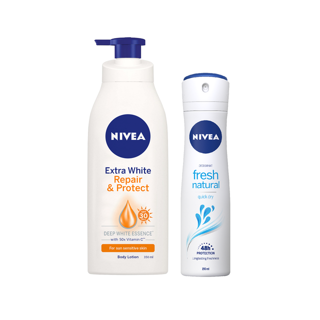Bộ đôi NIVEA Xịt ngăn mùi tươi mát Fresh Natural 150ml & Sữa dưỡng thể chống nắng 350ml (81601+88311) | BigBuy360 - bigbuy360.vn