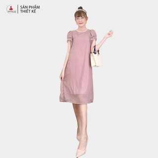 Đầm nữ Nhật Vy tay cánh tiên chất vải tơ ánh kim đầm đi chơi dáng suông màu xanh hồng D1942