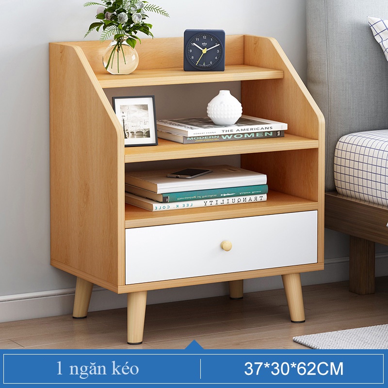 Tủ để đầu giường đựng đồ mini có ngăn kéo chân gỗ tự nhiên phong cách Bắc Âu siêu sang trọng