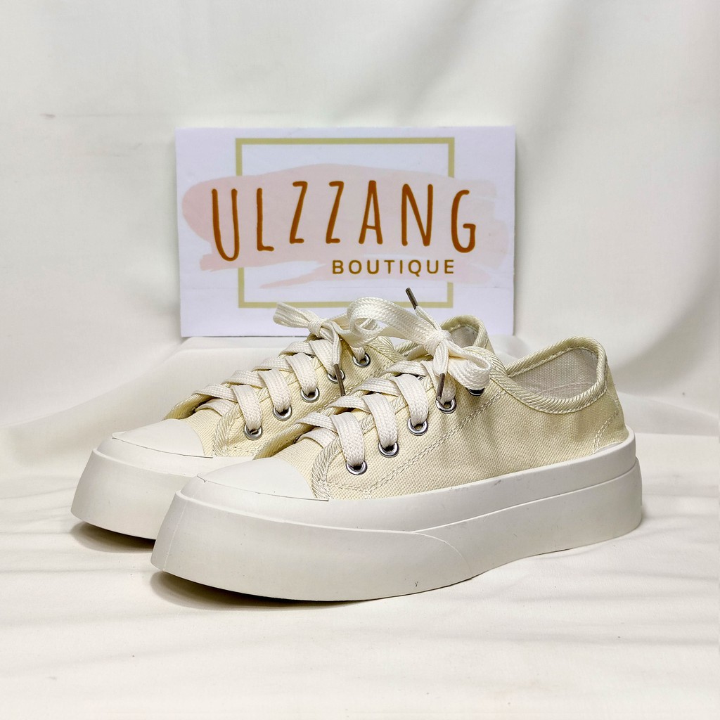 Giày thể thao nữ Ulzzang bata đen trắng bò sữa đế bánh mì độn đế vải canvas vintage conver cute | BigBuy360 - bigbuy360.vn