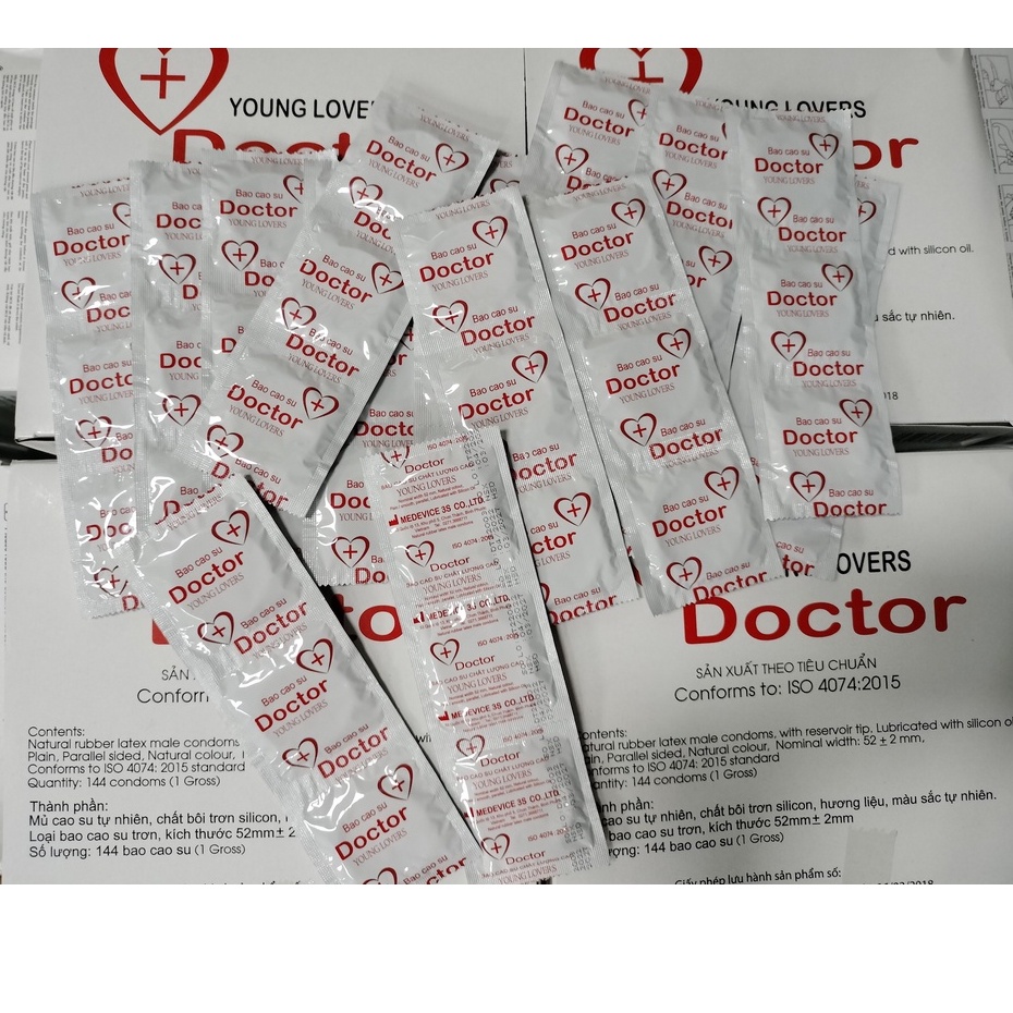 Bao cao su siêu mỏng YOUNG LOVERS DOCTOR, bao cao su kéo dài thời gian quan hệ, dùng cho gia đình, khách sạn, hộp 144c