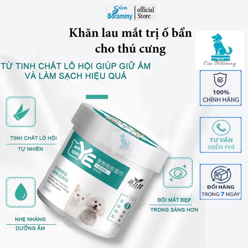 Khăn ướt lau mắt và tai ố bẩn cho chó mèo từ cây Lô Hội - hộp 130 chiếc