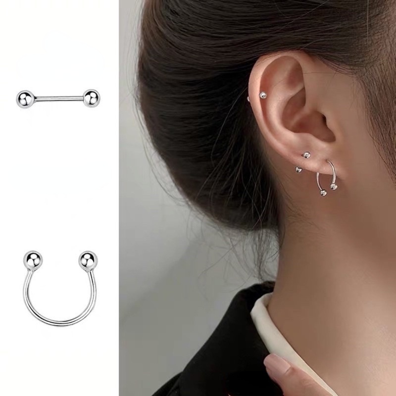 Bông Tai Hình Quả Tạ Bằng Thép Titanium Màu Bạc Thời Trang Hàn Quốc Đơn Giản Dành Cho Nữ