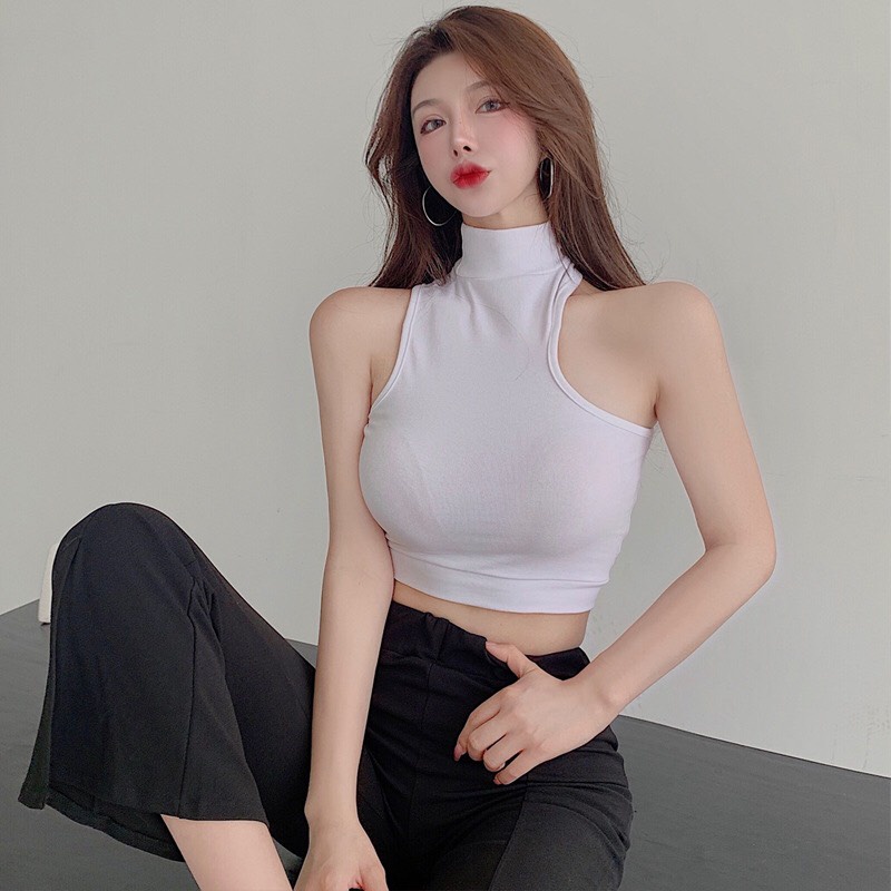 Áo cổ yếm croptop thun gân 💖 𝙃𝘼̀𝙉𝙂 Đ𝙀̣𝙋💖Dáng áo cổ lọ, cổ ba phân chất thun gân mặc co dãn bốn chiều, sản phẩm y hình
