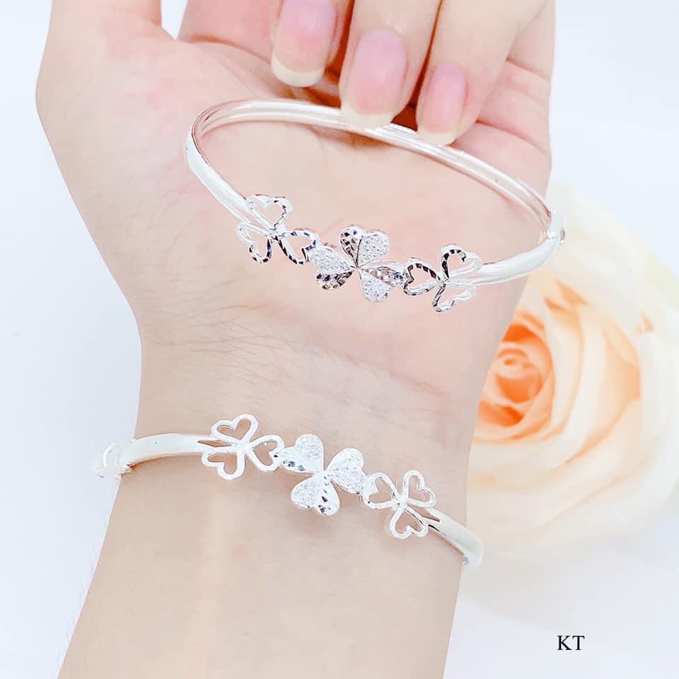 LẮC TAY BẠC TA DẠNG CỨNG CÓ KHÓA HÌNH HOA - VÒNG TAY BẠC QUANG NHUNG