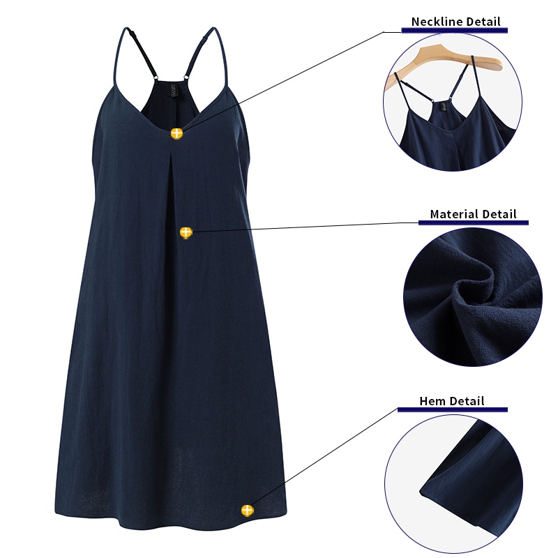 Đầm hai dây Zanzea cotton lanh có túi màu trơn thời trang thường ngày cho nữ