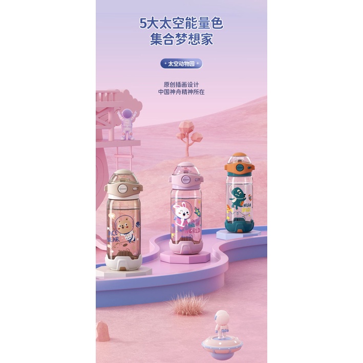 Bình Nước Nhựa Chống Sốc Hình Tên Lửa Kèm Ống Hút Tiện Lợi Cho Trẻ Em