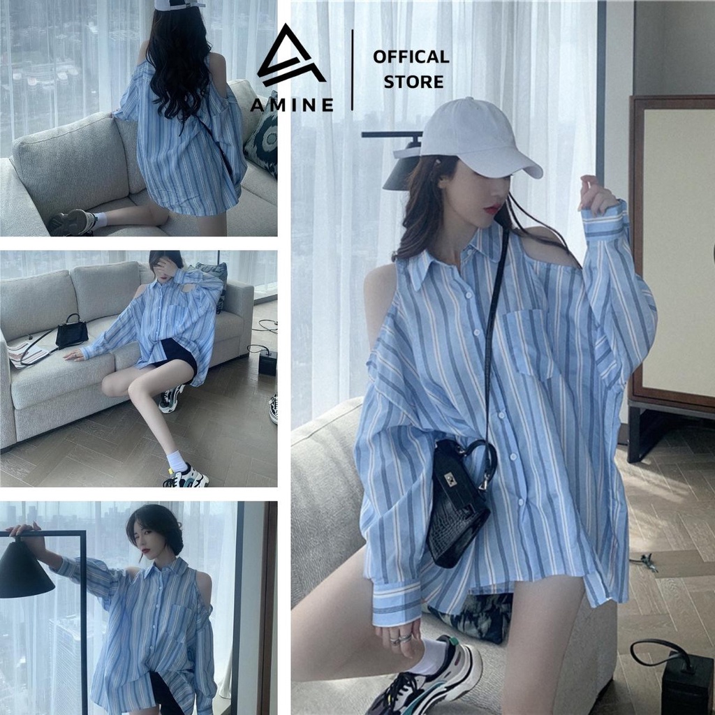 Sơ mi nữ Form rộng, Croptop nữ tay dài Hàn Quốc M113