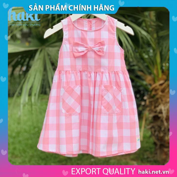 Váy bé gái thô kẻ cổ tròn sát nách đính nơ HK511 (đủ size từ 10-27kg) - HAKI