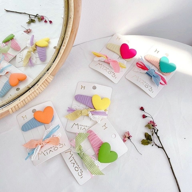 Set 2 KẹP TóC HìNh Nơ / TráI Tim Dễ Thương Cho Bé GáI