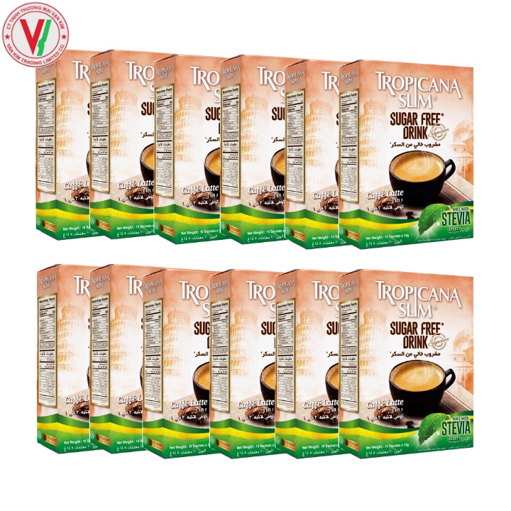 Combo 12 hộp cà phê ăn kiêng không đường chiết xuất từ lá cỏ ngọt Tropicana Slim Latte 140g 
