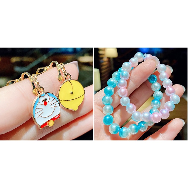 Set 3 món phụ kiện lắc tay vòng tay và hoa tai kẹp xinh xắn cho bé gái