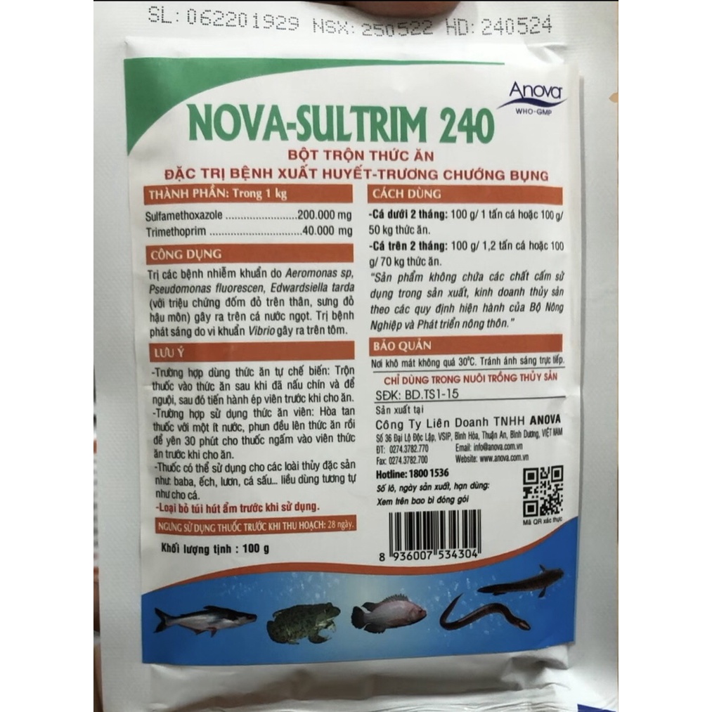Kha.ng sinh Nova Sultrim chống nhiễm trùngg, xuất huyết, đốm đỏ trên tôm, cá, ốc, lươn. Thú y Trường Thịnh