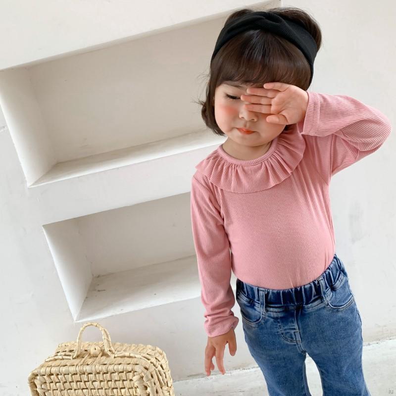 IU Autumn Baby Girl Cute Solid Color Long Sleeve Blouse Casual Kids Sweet Pullover Tops