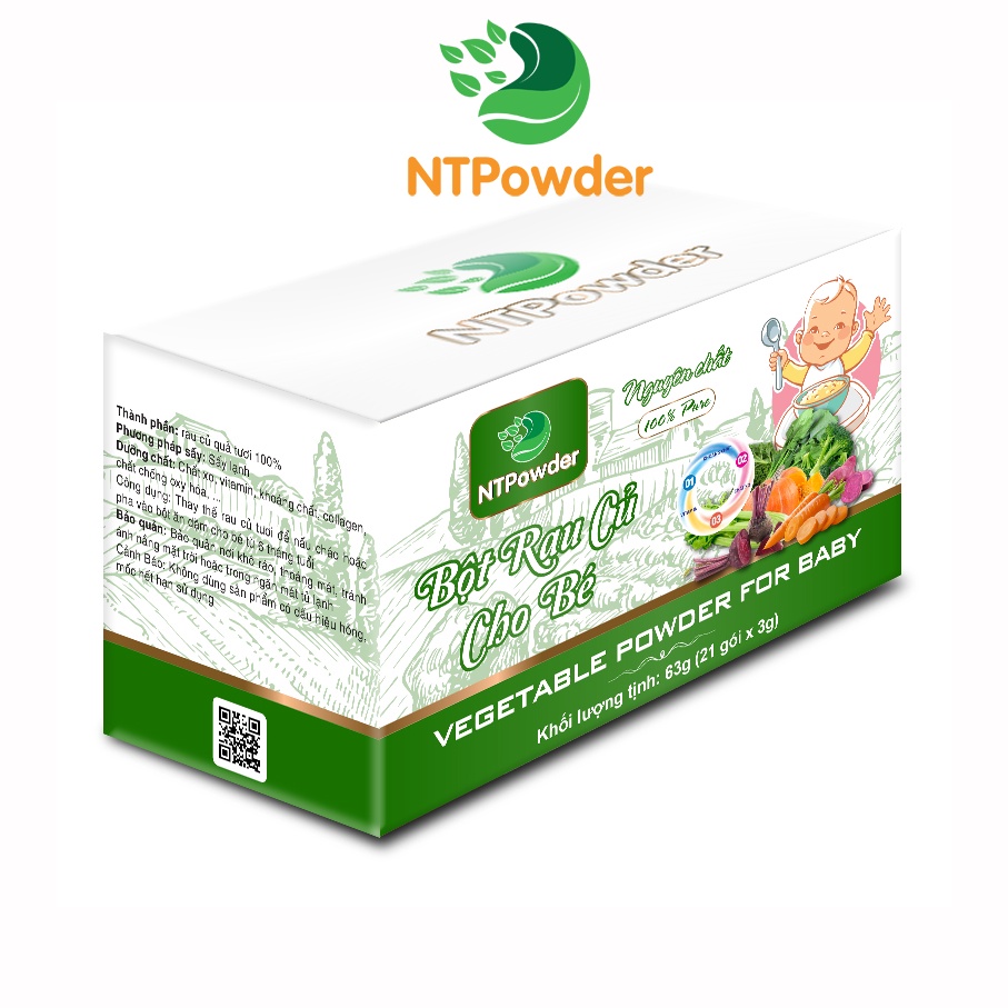 [Hộp 21 gói x 3g] Bột rau củ dinh dưỡng cho bé NTPowder 63gr (7 loại x 3) - Nhất Tín Food