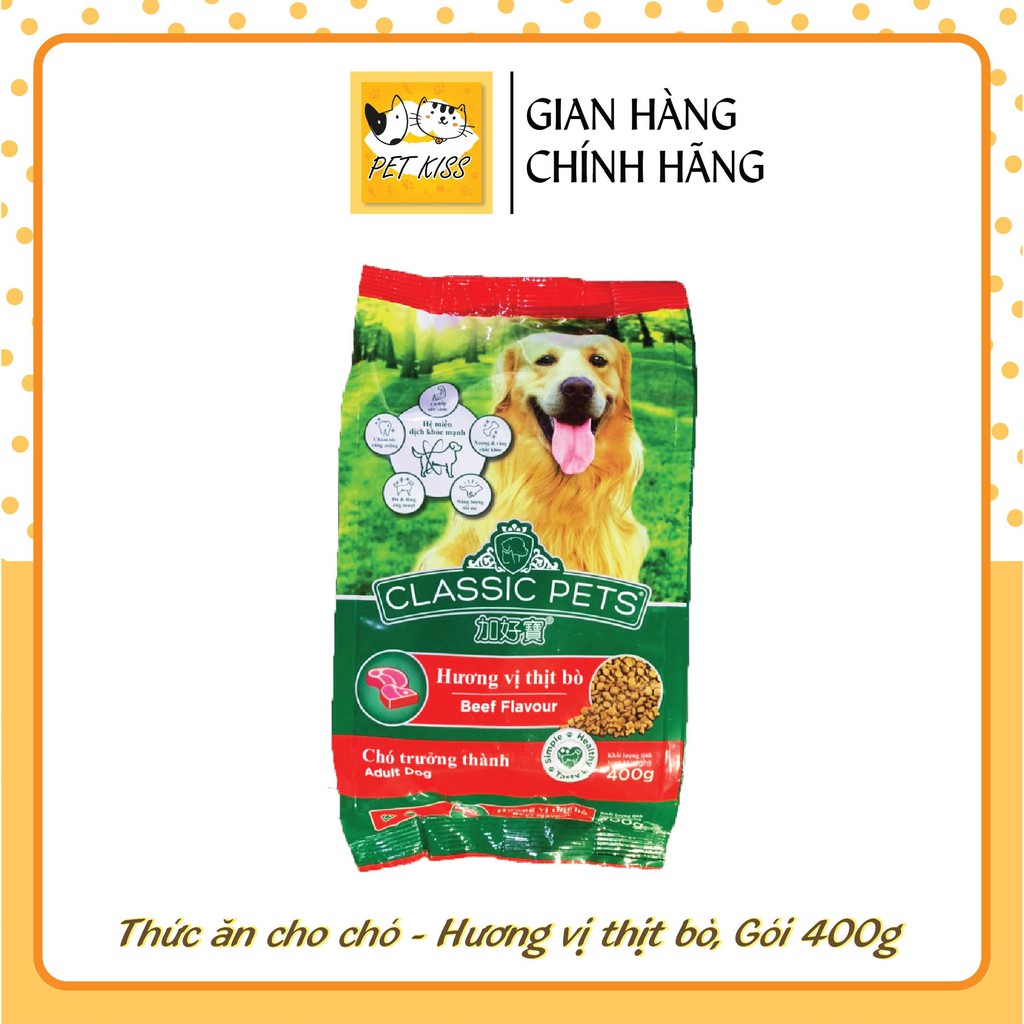 Thức ăn hạt cho Chó trưởng thành Classic Pets - Hương vị thịt bò, Gói 400g